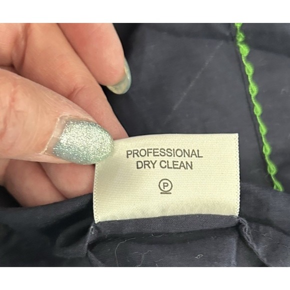 Tory Burch Ruffle Front Tank Top Navy Blue Green Stitching Buttons Size‎ 8 - Picture 8 of 8